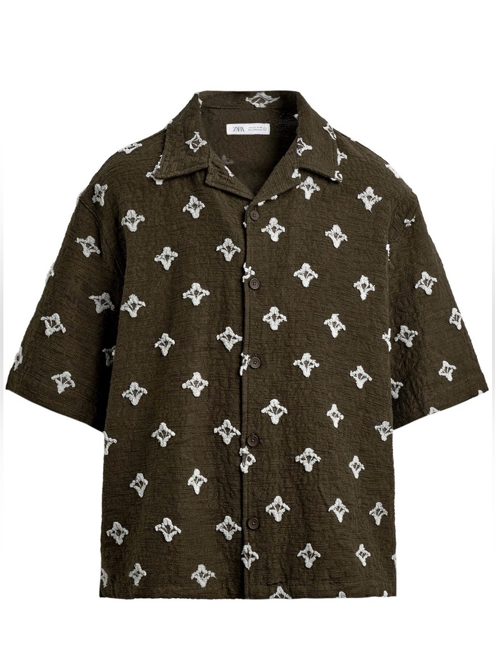 ZARA Men’s Textured Jacquard Dark Khaki with Contrast Knit Detail Size L